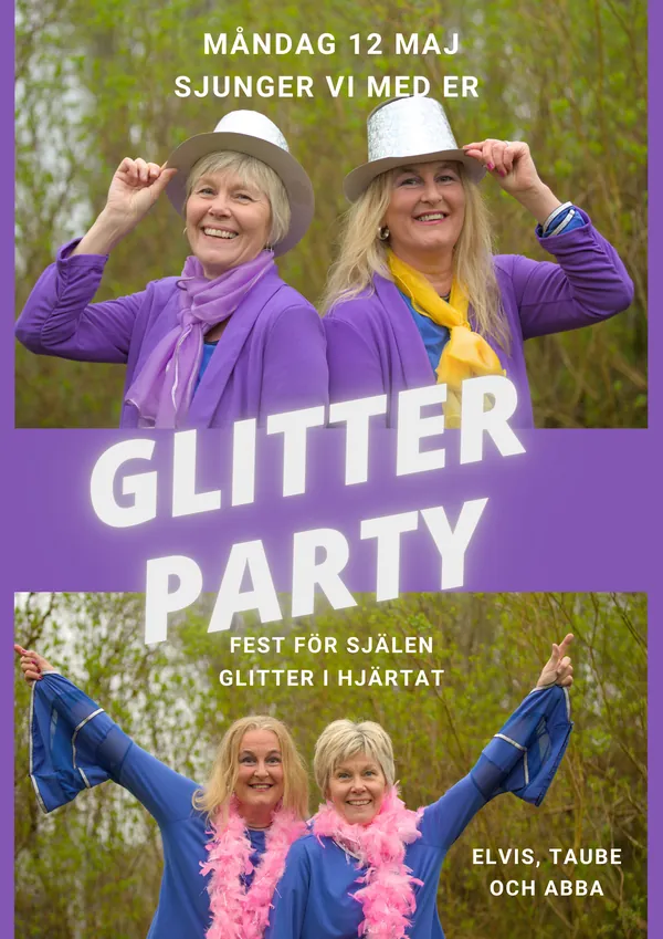 Affisch för GlitterParty, fest för själen, glitter i hjärtat